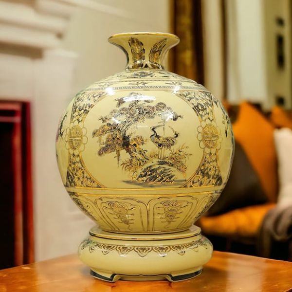 Bình tài lộc Bát Tràng vẽ vàng Tứ Cảnh Hà Nội